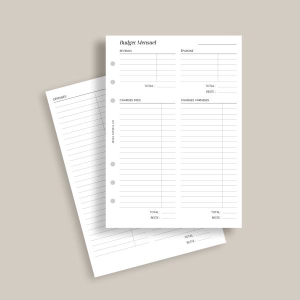 insert budget mensuel pour agenda a anneau a5