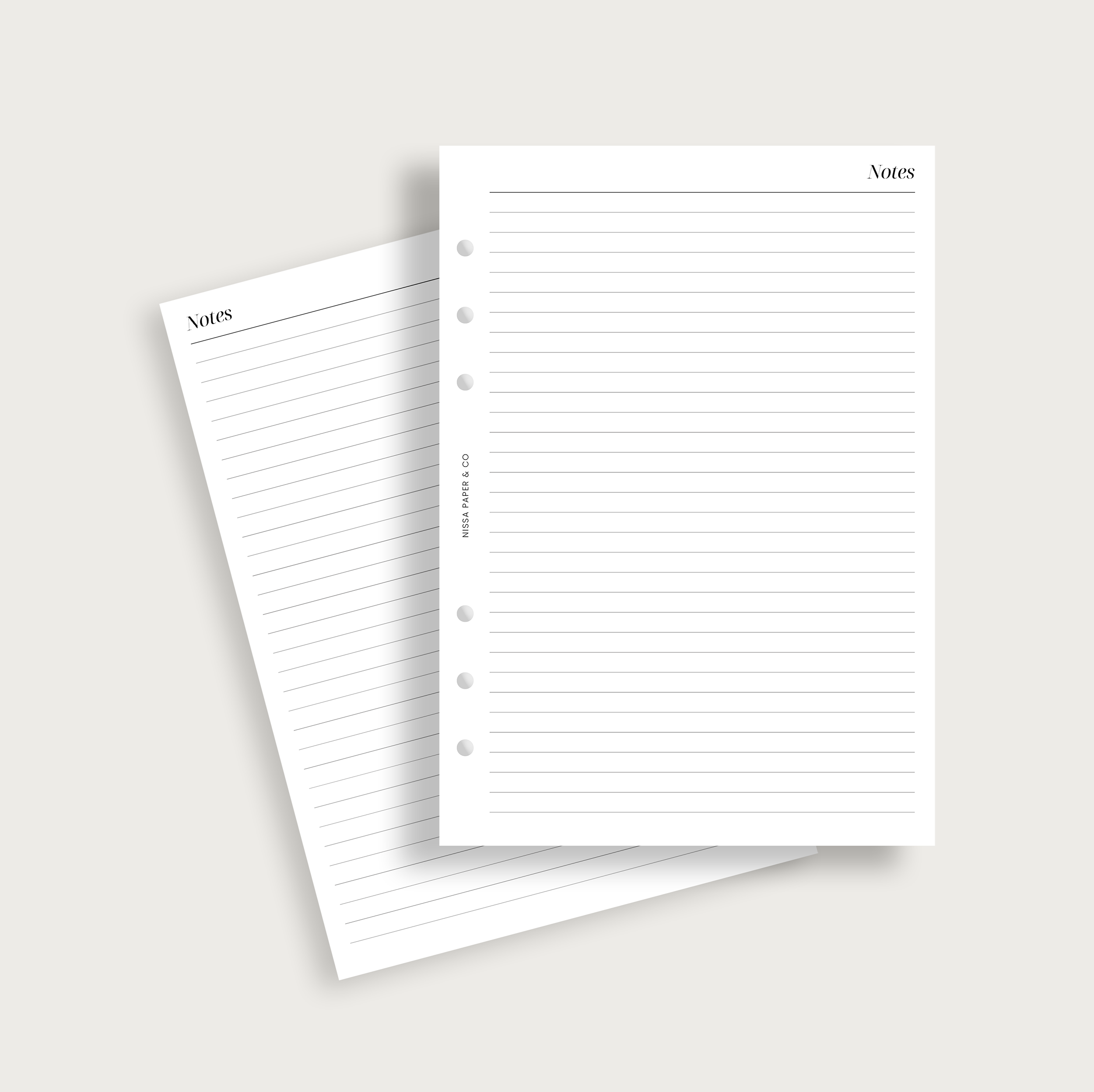 Insert notes lignes lignées pour agenda à anneaux A5