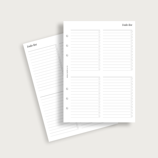 Insert Todo list pour agenda à anneaux A5