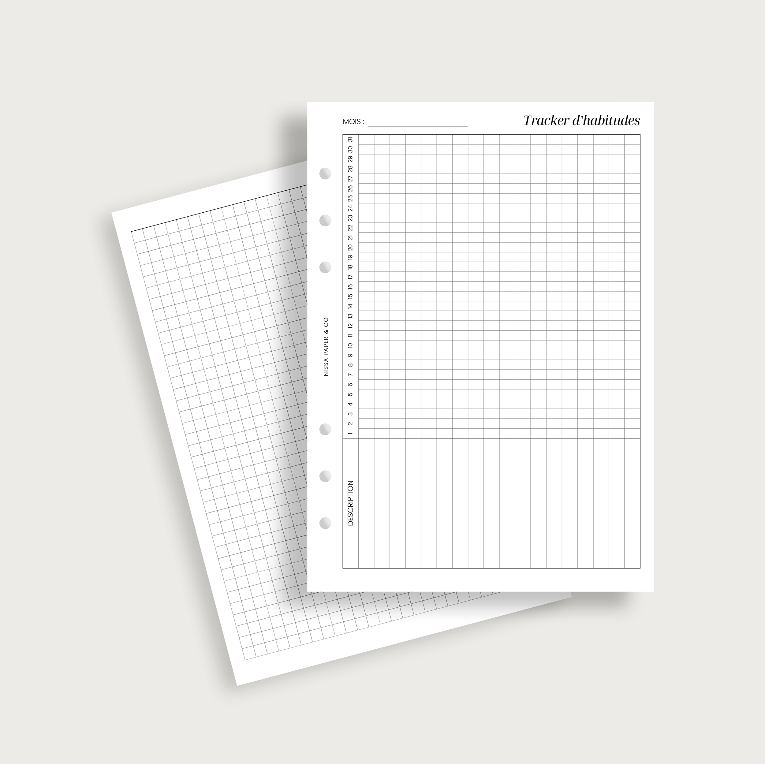 Insert habit tracker tracker d'habitude mensuel pour agenda à anneaux A5