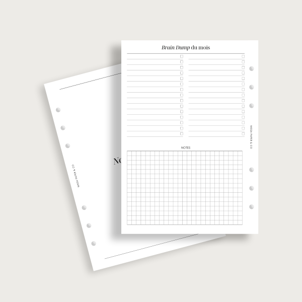 Insert mensuel 2 pages pour agenda a anneau A5