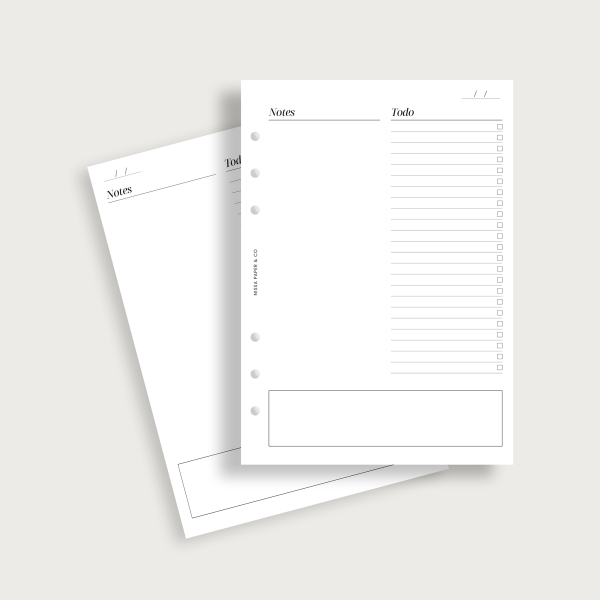 Insert todo list avec notes pour agenda à anneaux A5