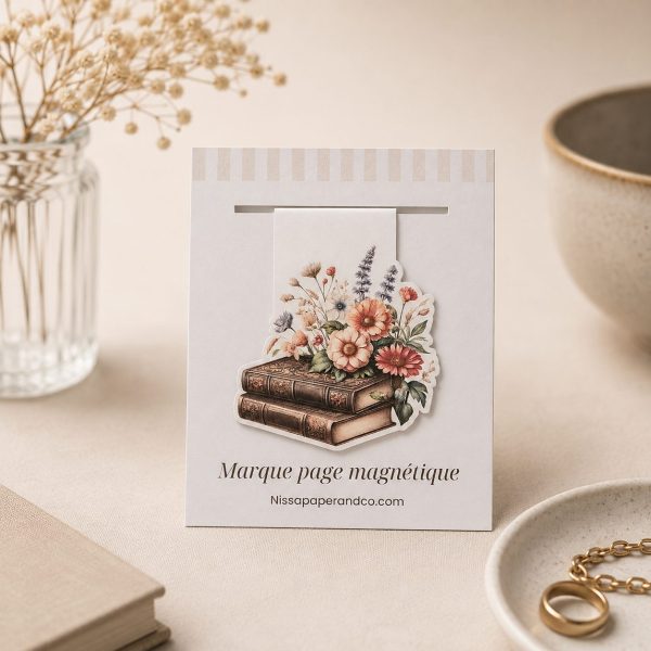 Marque page magnétique "Book & Flowers"